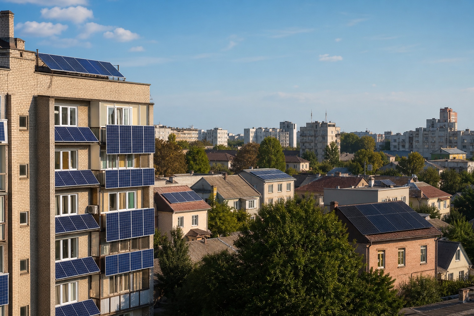 Ілюстрація сонячних рішень для квартир у міській забудові